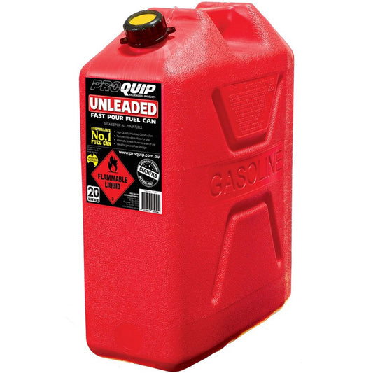 PRO QUIP 20 LITRE FAST FLOW PLASTIC FUEL CAN - RED UNLEADED - 950