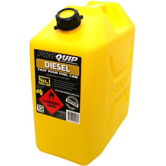 PRO QUIP 15L EMERGENCY PLASTIC FUEL JERRY CAN DIESEL - YELLOW - 1007
