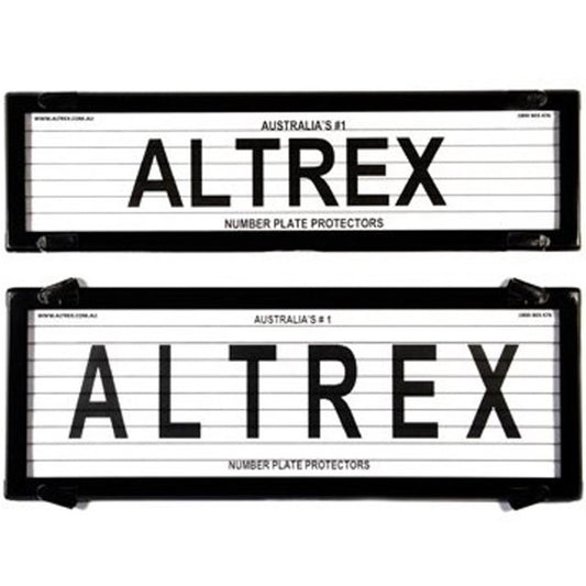 ALTREX NUMBER PLATE PROTECTOR COVERS - QLD, ACT, VIC, TAS, SA, WA & NT SLIMLINE COMBINATION BLACK WITH LINES (372X100MM & 372X134MM) - 6QSL