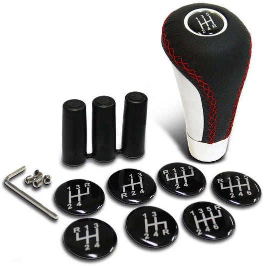 SAAS LEATHER GEAR KNOB WITH RED STITCHING AND ALUMINIUM INSERT - SGKRL