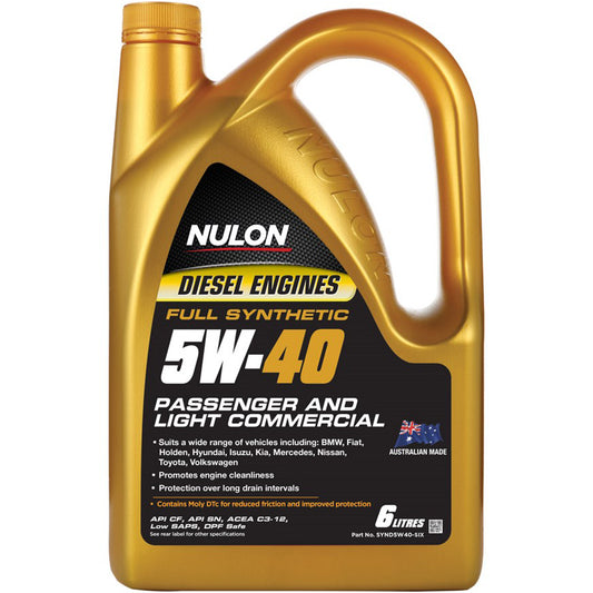 NULON SYND5W40-SIX 5W-40 DIESEL ENGINE OIL FULL SYNTHETIC PASSENGER AND LIGHT COMMERCIAL 6L